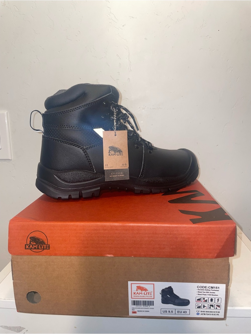 Men's Black Safety Work Steel Toe Boot - Lace-Up Ankle Support